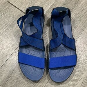 CROCS Anna Ankle Strap Gladiator Sandal, Navy/Bijou Blue Slip On Sandals size 7